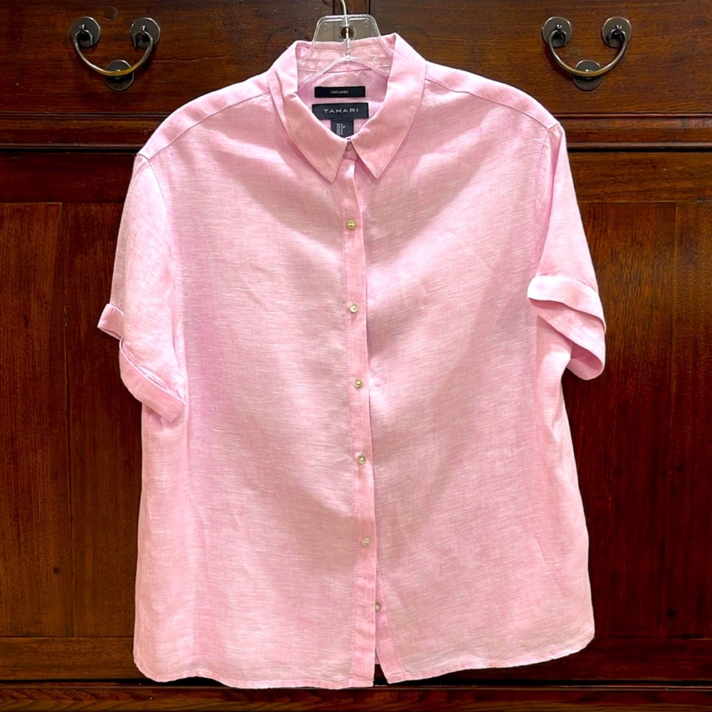 Tamari 100% linen blouse with mother of pro buttons